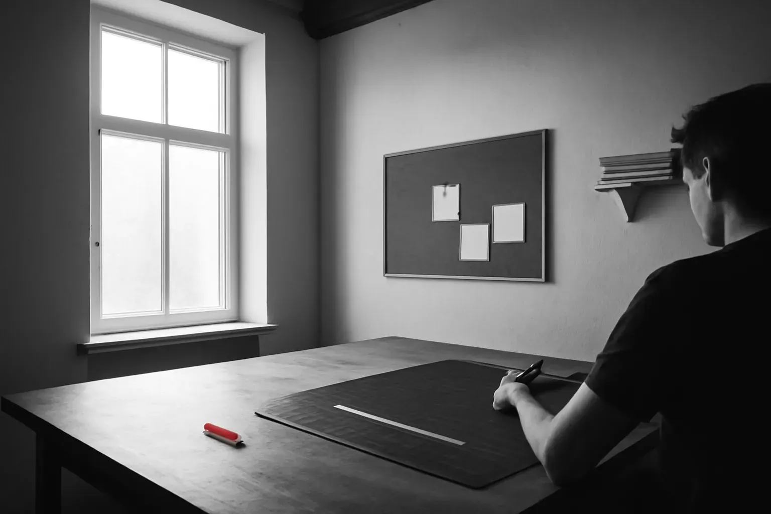 Duotone photograph of the Knox Design Studio workspace in Oldenburg.